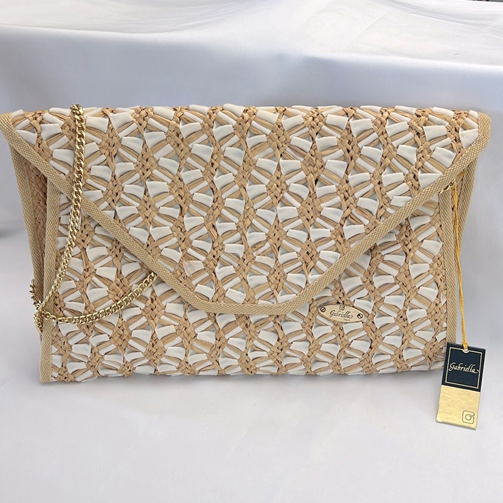 NWT-Vintage Gabriella Italy Taupe White Woven Envelope
Handbag Purse